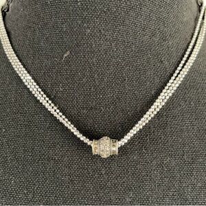 Judith Jack Sterling Silver Triple Chain Barrel Marcasite 16" Neckace